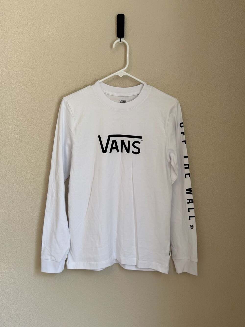 Vans Classic Long Sleeve T-Shirt White with Black Sleeve Logo
